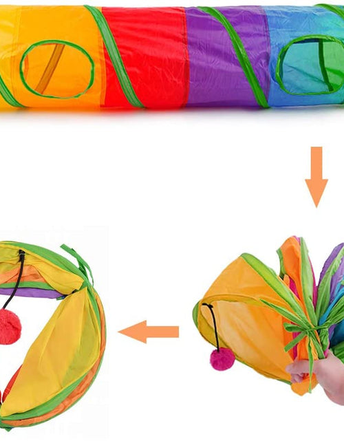 Load image into Gallery viewer, Cat Tunnel for Indoor Cats, 45" Long Rainbow Collapsible Kitten Tube with a Fun Ball and 2 Holes Cat Play Tunnel, Rabbit Tunnel for Kittens Exercising Hiding Training and Running(Colorful)
